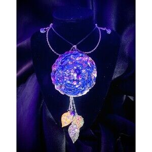 Enormous Purple Gold Peony Real Pearl & Purple Jasper Bib Necklace 16"